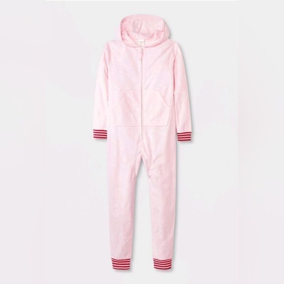 New Girls Christmas Union Suit - Cat & Jack, Pink - Picture 1 of 10